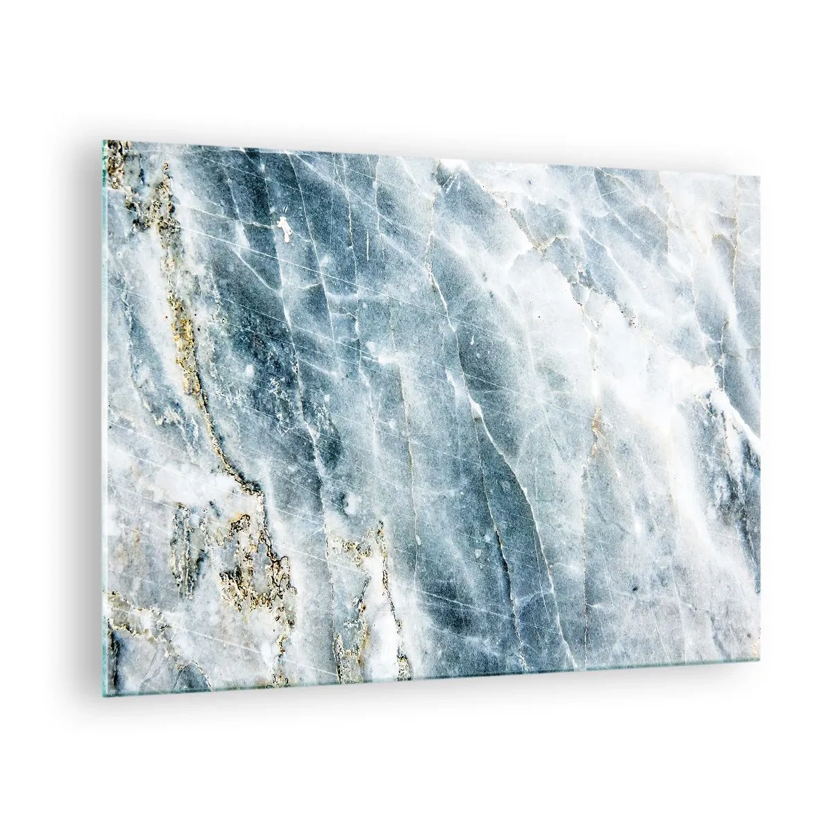 Cuadro sobre vidrio - Impresiones sobre Vidrio - Textura abstracta de mármol de hielo en tonos azules y blancos. - 70x50cm - El mundo de hielo - Decoración de pared moderna para salón y dormitorio ARTTOR