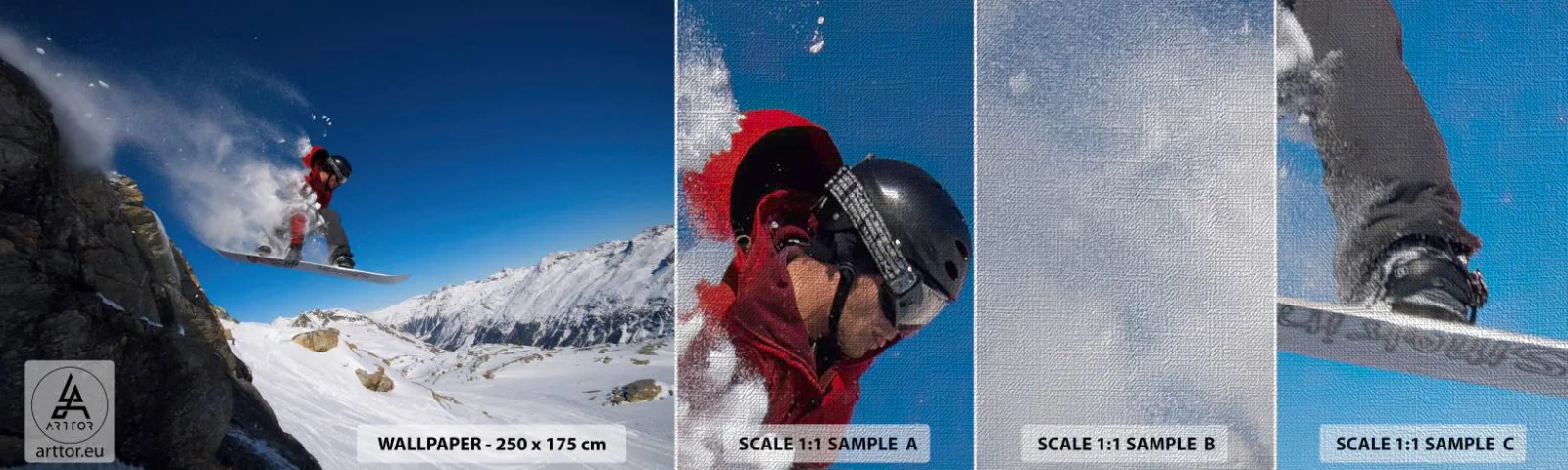 Muestra de fotomural Premium Canvas - Y te convertiste en parte del lugar - Paisaje, Snowboarding, Deporte - 100x30 cm