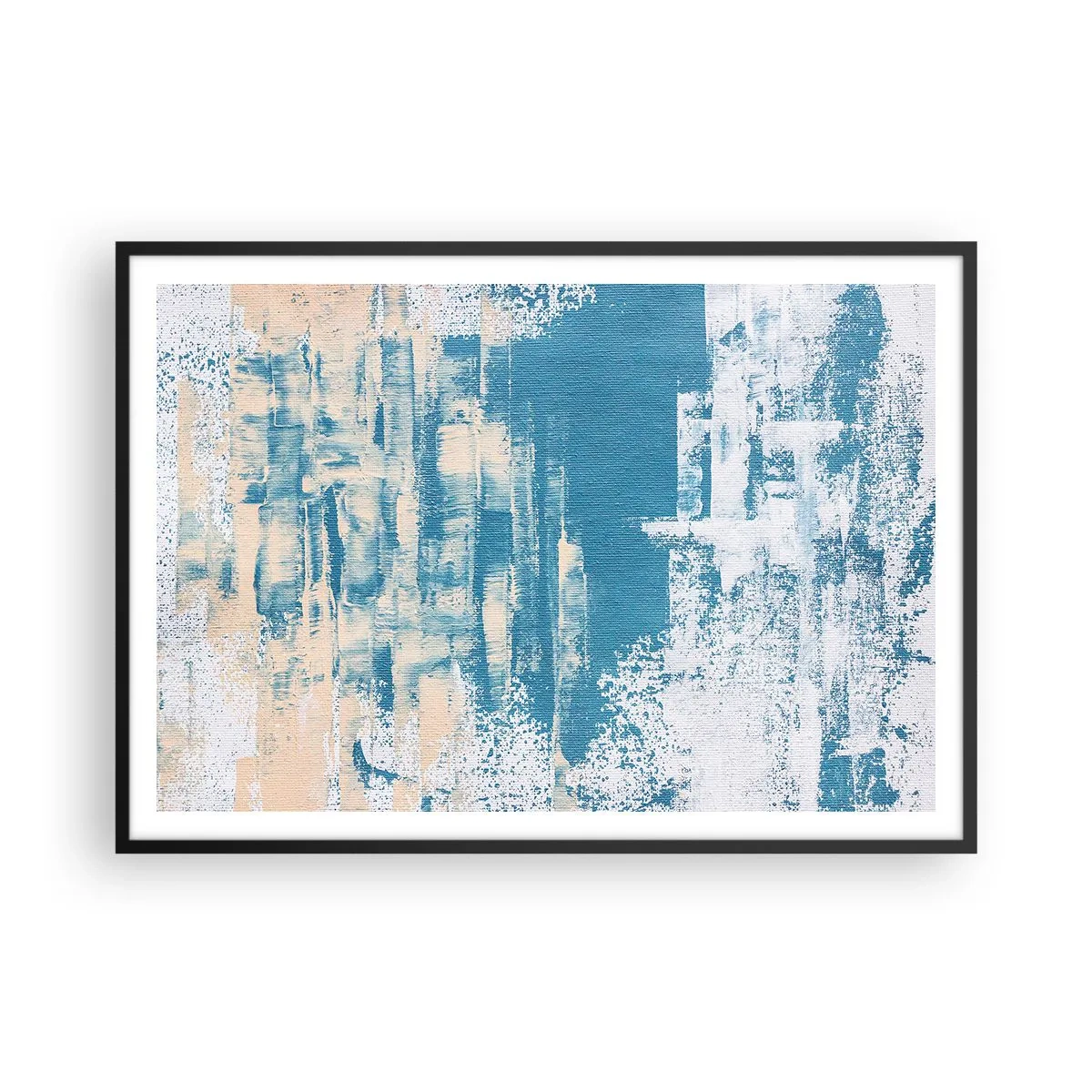 Póster en marco negro - Composición abstracta en tonos azules y blancos. - 100x70cm - A través de un carámbano - Decoración de pared moderna para salón y dormitorio ARTTOR
