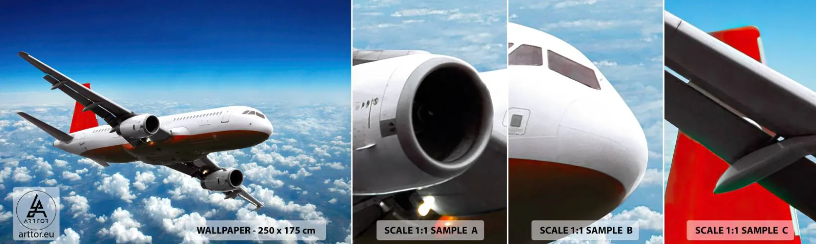 Muestra De Fotomural Standard Eco - Aléjese de todo - Avión, Viajes, Nubes - 100x30 cm