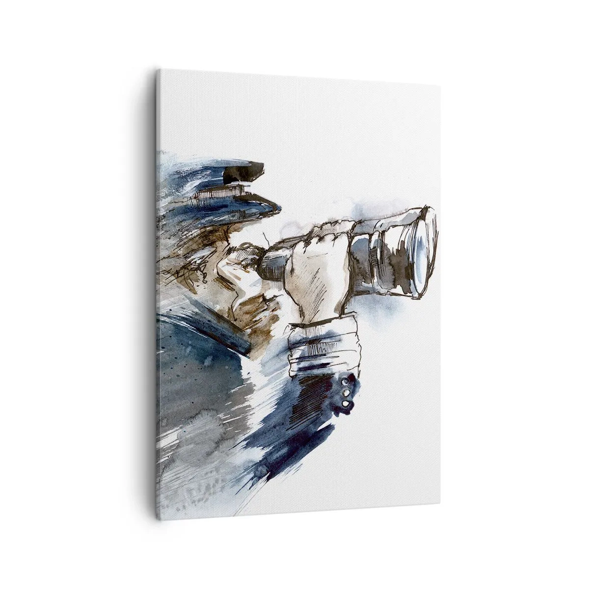 Cuadro sobre lienzo - Impresión de Imagen - Un capitán con binoculares en una dinámica escena de acuarela. - 50x70cm - Tierra a la vista - Decoración de pared moderna para salón y dormitorio ARTTOR