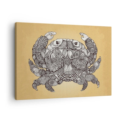 Cuadro sobre lienzo - Impresión de Imagen - Dibujo decorativo de un cangrejo sobre fondo dorado. - 70x50cm - Cuentos del Sr. Cangrejo - Decoración de pared moderna para salón y dormitorio ARTTOR