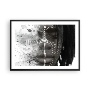 Póster en marco negro - Retrato artístico de rostro con patrones abstractos blancos. - 70x50cm - Descubrimiento del espíritu original - Decoración de pared moderna para salón y dormitorio ARTTOR