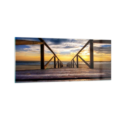 Cuadro sobre vidrio - Impresiones sobre Vidrio - Directamente hacia una playa tranquila al atardecer - 100x40 cm