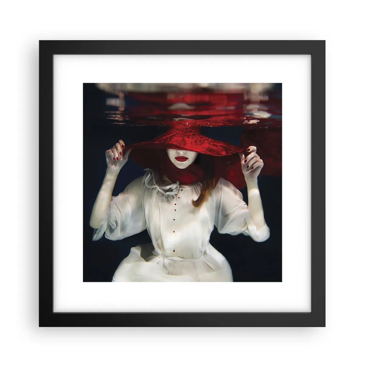 Póster en marco negro - Blanco y rojo - 30x30 cm