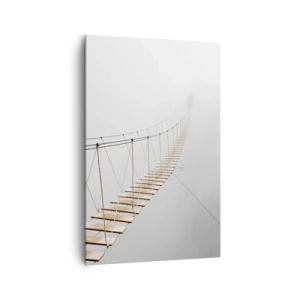 Cuadro sobre lienzo - Impresión de Imagen - Un puente colgante en la niebla desde una perspectiva minimalista - 80x120cm - ¿Adónde le llevará? - Decoración de pared moderna para salón y dormitorio ARTTOR