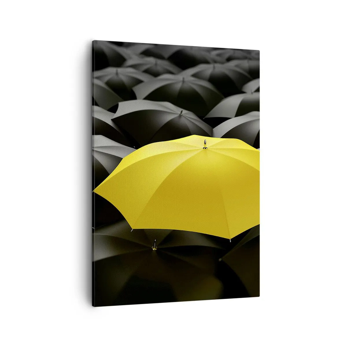 Cuadro sobre lienzo - Impresión de Imagen - Un paraguas amarillo entre paraguas negros. - 50x70cm - Adiós a la tristeza - Decoración de pared moderna para salón y dormitorio ARTTOR