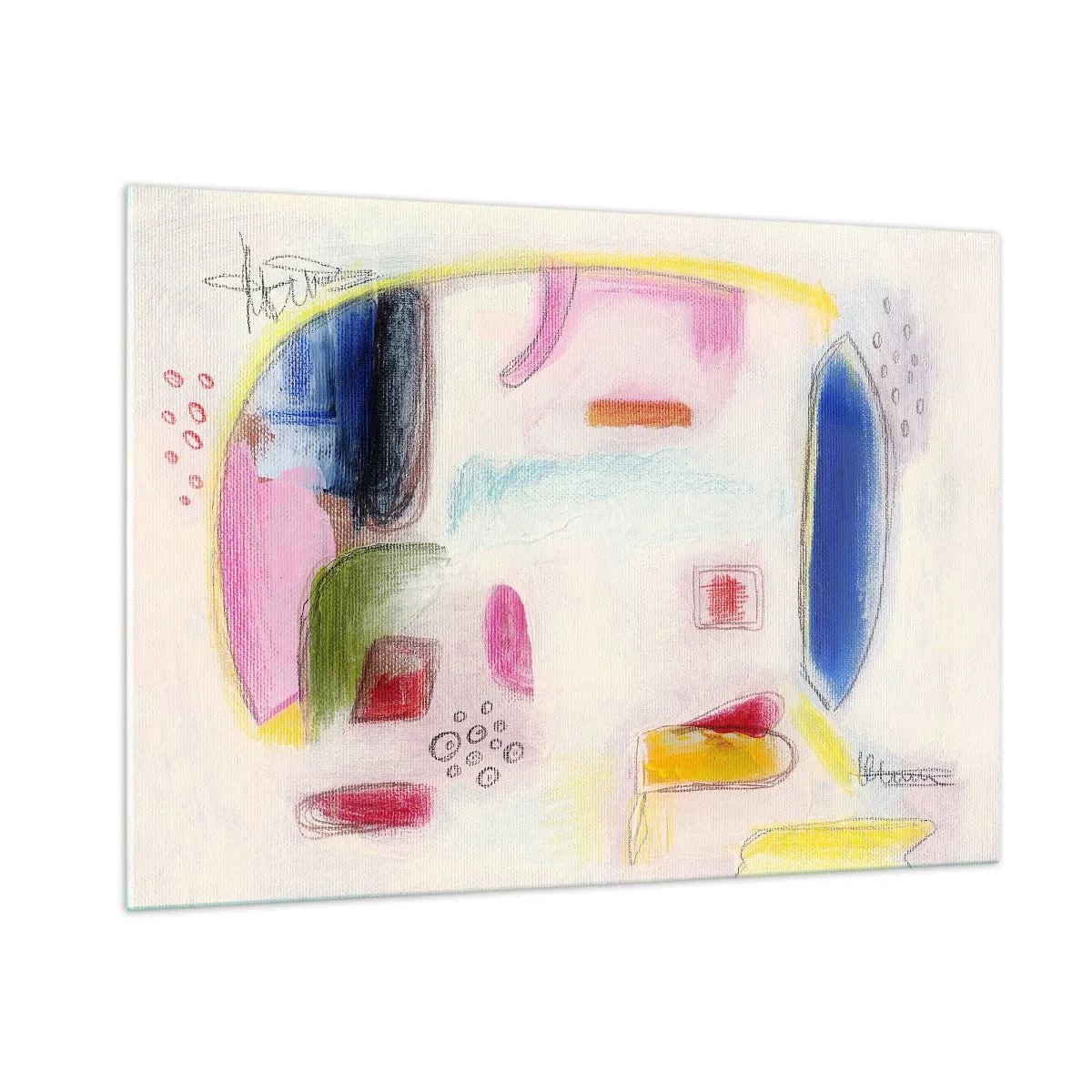 Cuadro sobre vidrio - Impresiones sobre Vidrio - Abstracción colorida con formas geométricas y pasteles. - 100x70cm - Convexo, cóncavo, plano - Decoración de pared moderna para salón y dormitorio ARTTOR