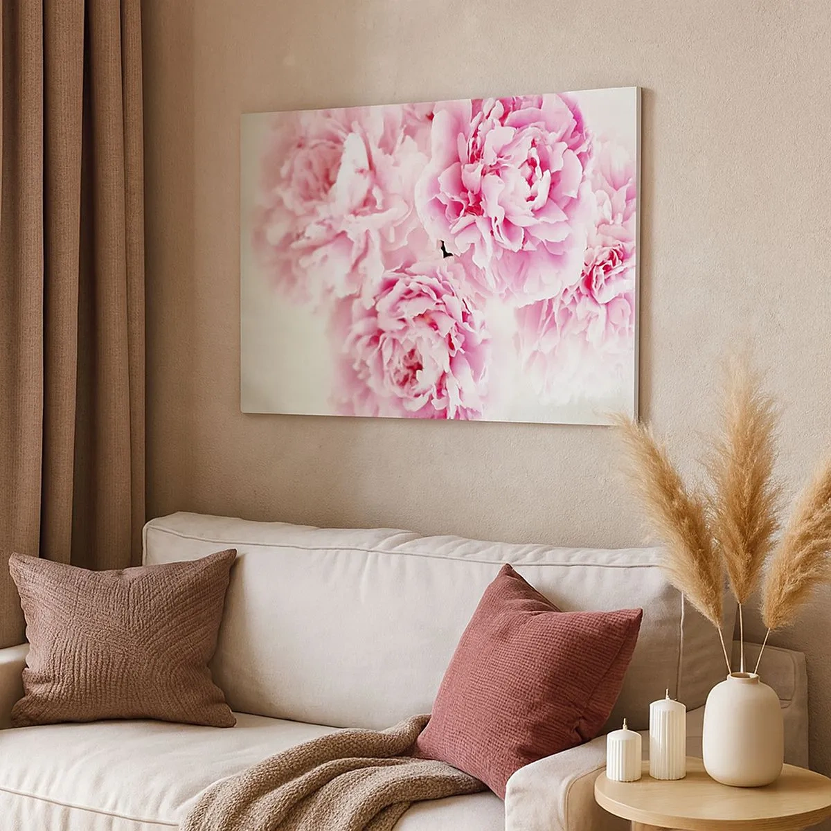 Cuadro sobre lienzo - Impresión de Imagen - Un ramo de peonías rosas sobre un fondo claro. - 70x50cm - En el esplendor del rosa - Decoración de pared moderna para salón y dormitorio ARTTOR