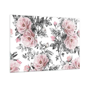 Cuadro sobre vidrio - Impresiones sobre Vidrio - Piérdete entre las flores rosas - 100x70cm - Entre las rosas - Decoración de pared moderna para salón y dormitorio ARTTOR