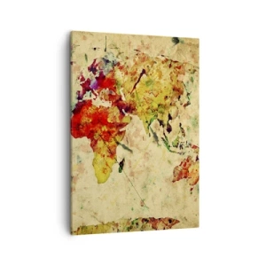 Cuadro sobre lienzo - Impresión de Imagen - Una interpretación colorida y artística del mapa del mundo. - 50x70cm - El mundo en papel - Decoración de pared moderna para salón y dormitorio ARTTOR