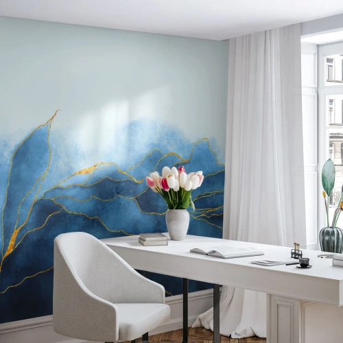 Fotomural Premium Canvas - Oro y azul - Lujo, Glamour, Abstracción - 200x140 cm