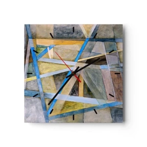 Reloj de pared - Reloj de vidrio - Composición geométrica con líneas claras y azules. - 30x30cm - ¿Recto o inclinado? - Decoración de pared moderna para salón y dormitorio ARTTOR