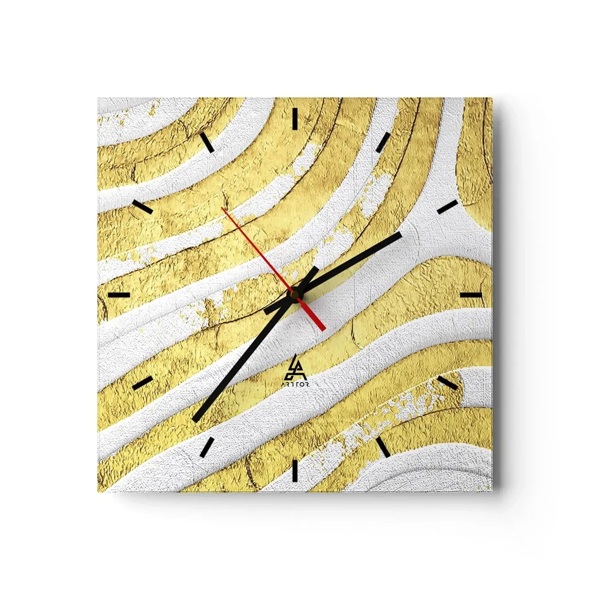 Reloj de pared - Reloj de vidrio - Líneas abstractas doradas y blancas en una textura 3D - 30x30cm - Una composición en blanco y oro - Decoración de pared moderna para salón y dormitorio ARTTOR