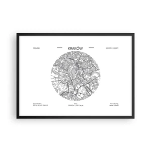Póster en marco negro - Un mapa de Cracovia en estilo minimalista - 70x50cm - Anatomía de Cracovia - Decoración de pared moderna para salón y dormitorio ARTTOR