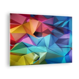 Cuadro sobre vidrio - Impresiones sobre Vidrio - Composición geométrica en tonos intensos y multicolores. - 70x50cm - Origami arco iris - Decoración de pared moderna para salón y dormitorio ARTTOR