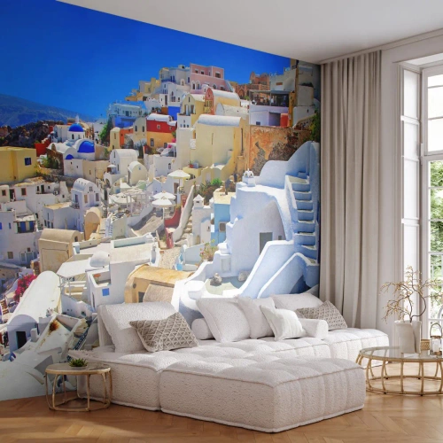 Fotomural Autadhesivo Deluxe Sticker - Sueño de un verano griego - Arquitectura, Paisaje, Santorini - 100x70 cm