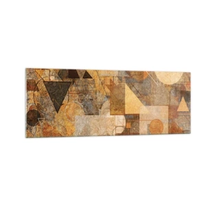Cuadro sobre vidrio - Impresiones sobre Vidrio - Figuras geométricas abstractas en tonos cálidos. - 140x50cm - Estudio cubista en bronce - Decoración de pared moderna para salón y dormitorio ARTTOR