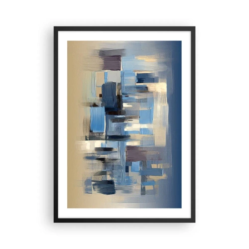 Póster en marco negro - Composición geométrica abstracta en tonos azules. - 50x70cm - Construcción azul - Decoración de pared moderna para salón y dormitorio ARTTOR