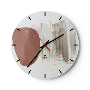 Reloj de pared - Reloj de vidrio - Formas abstractas minimalistas en tonos beige y marrón. - 30x30cm - Una columnata abstracta - Decoración de pared moderna para salón, cocina y dormitorio ARTTOR