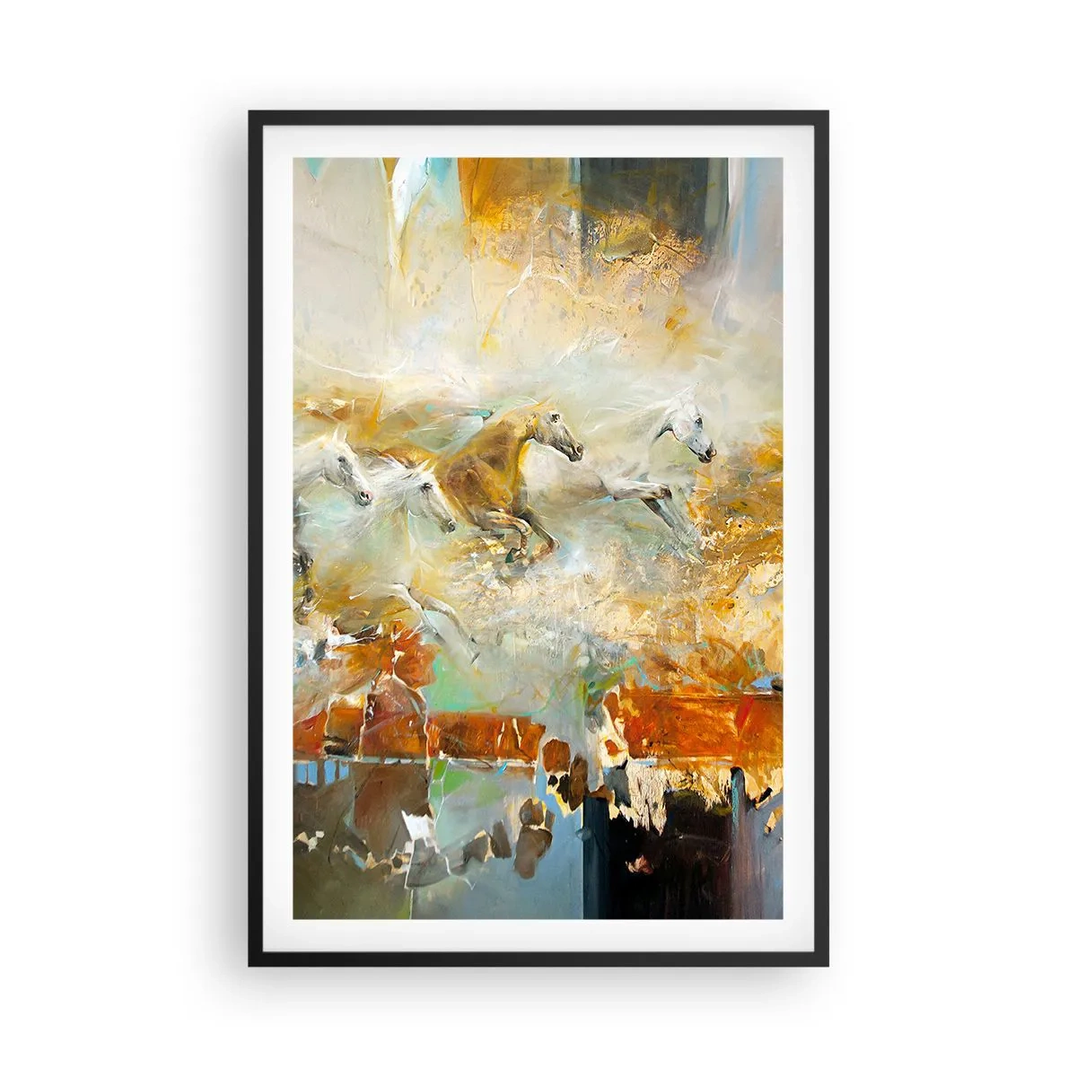 Póster en marco negro - Galopando a través de la luz - 61x91 cm