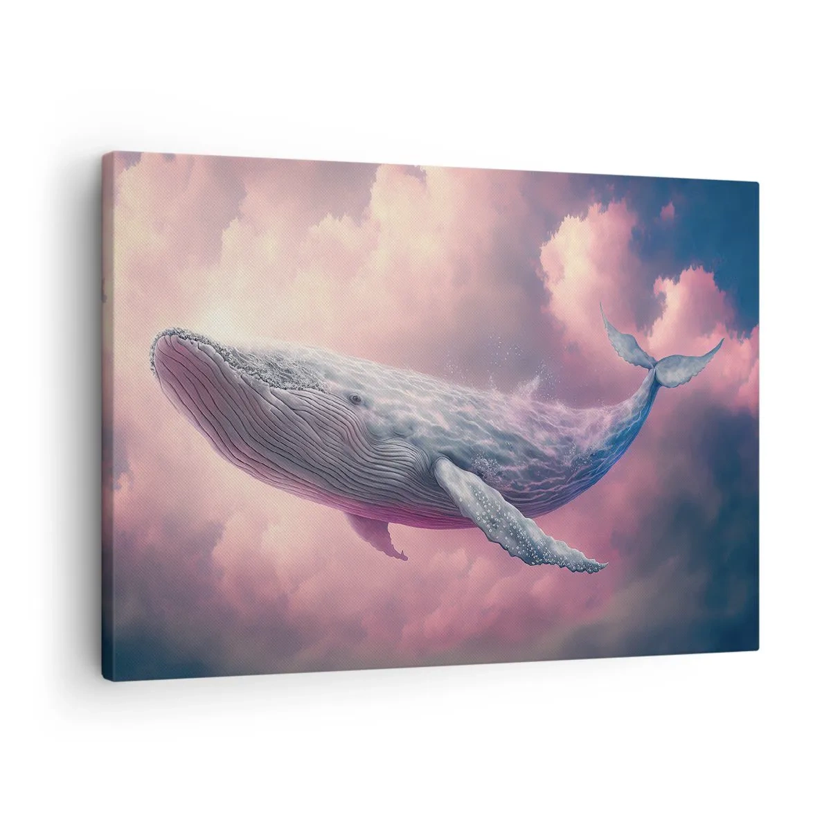 Cuadro sobre lienzo - Impresión de Imagen - Una ballena flotando en las nubes al atardecer. - 70x50cm - La reina de los mares asciende - Decoración de pared moderna para salón y dormitorio ARTTOR