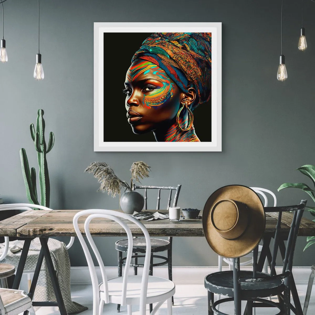 Póster en marco blanco - Reina africana - 60x60 cm