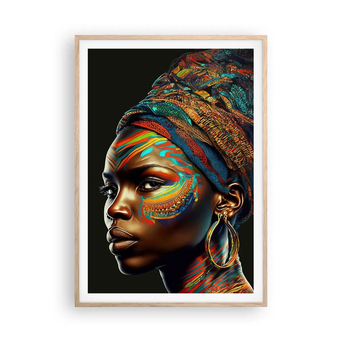 Póster en marco roble claro - Reina africana - 70x100 cm