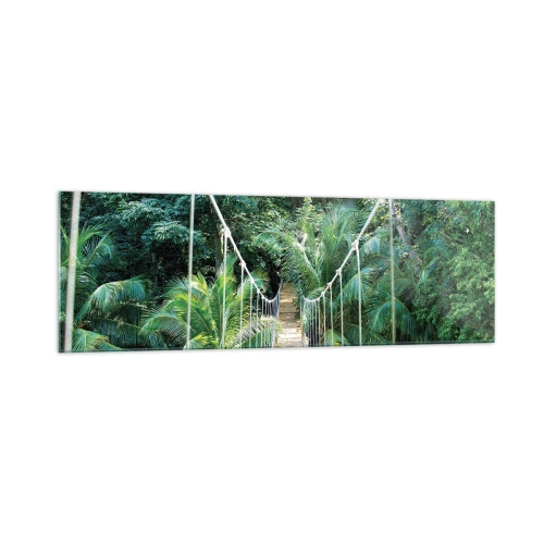 Cuadro sobre vidrio - Impresiones sobre Vidrio - Un puente colgante en una selva tropical llena de vegetación. - 160x50cm - ¡Bienvenido a la selva! - Decoración de pared moderna para salón y dormitorio ARTTOR