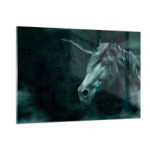 Cuadro sobre vidrio - Impresiones sobre Vidrio - Unicornio en el bosque misterioso - 120x80cm - En un bosque de cuento de hadas - Decoración de pared moderna para salón y dormitorio ARTTOR