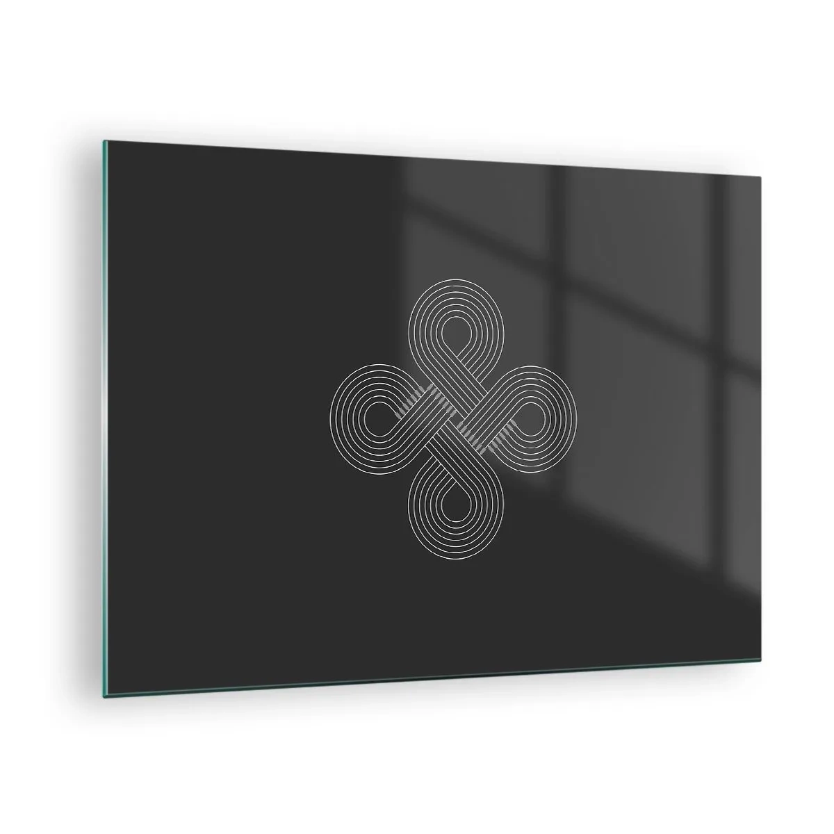 Cuadro sobre vidrio - Impresiones sobre Vidrio - Símbolo celta blanco minimalista sobre fondo negro - 70x50cm - El espíritu celta - Decoración de pared moderna para salón y dormitorio ARTTOR