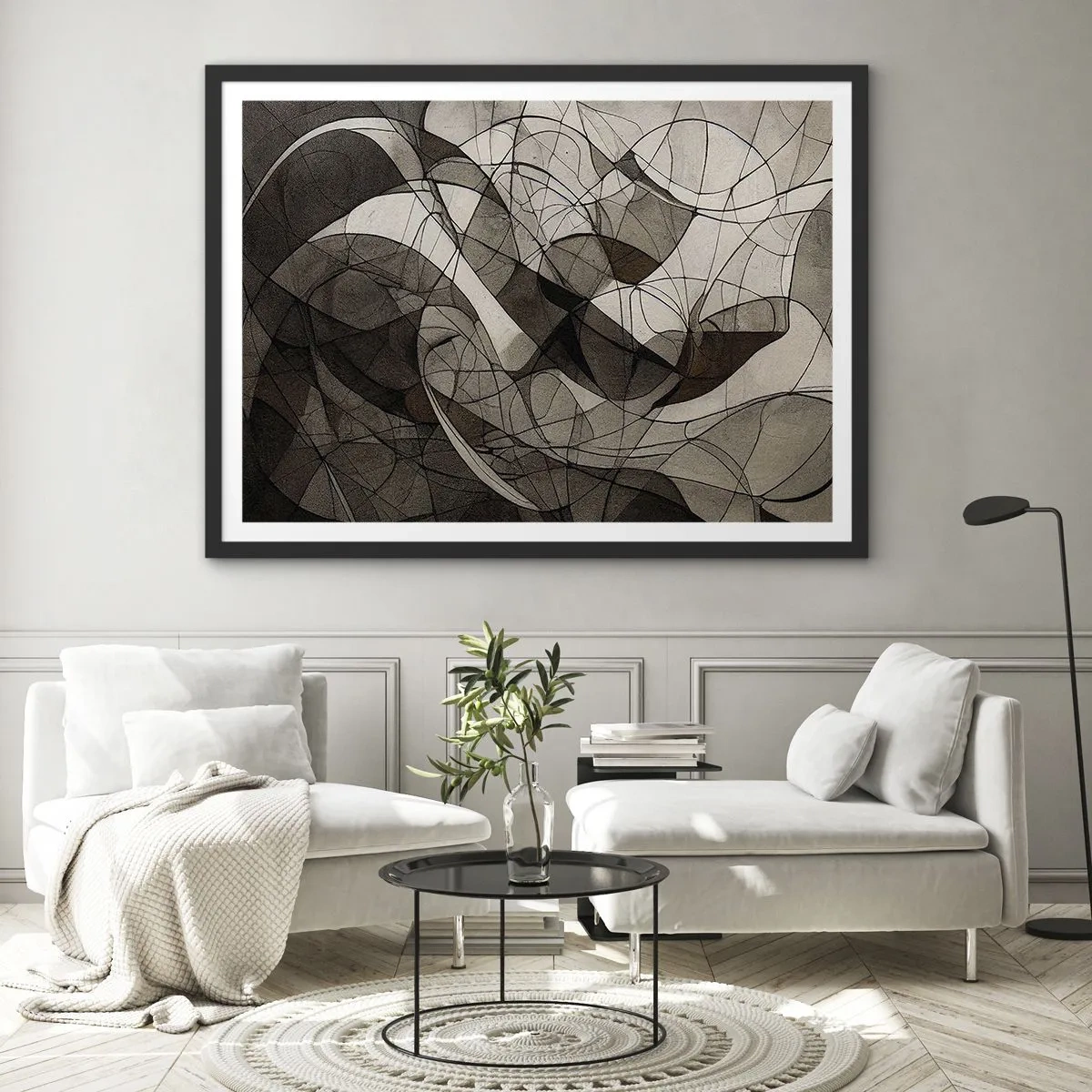 Póster en marco negro - Patrón abstracto en tonos marrones y terrosos. - 70x50cm - Circulación en colores tierra - Decoración de pared moderna para salón y dormitorio ARTTOR