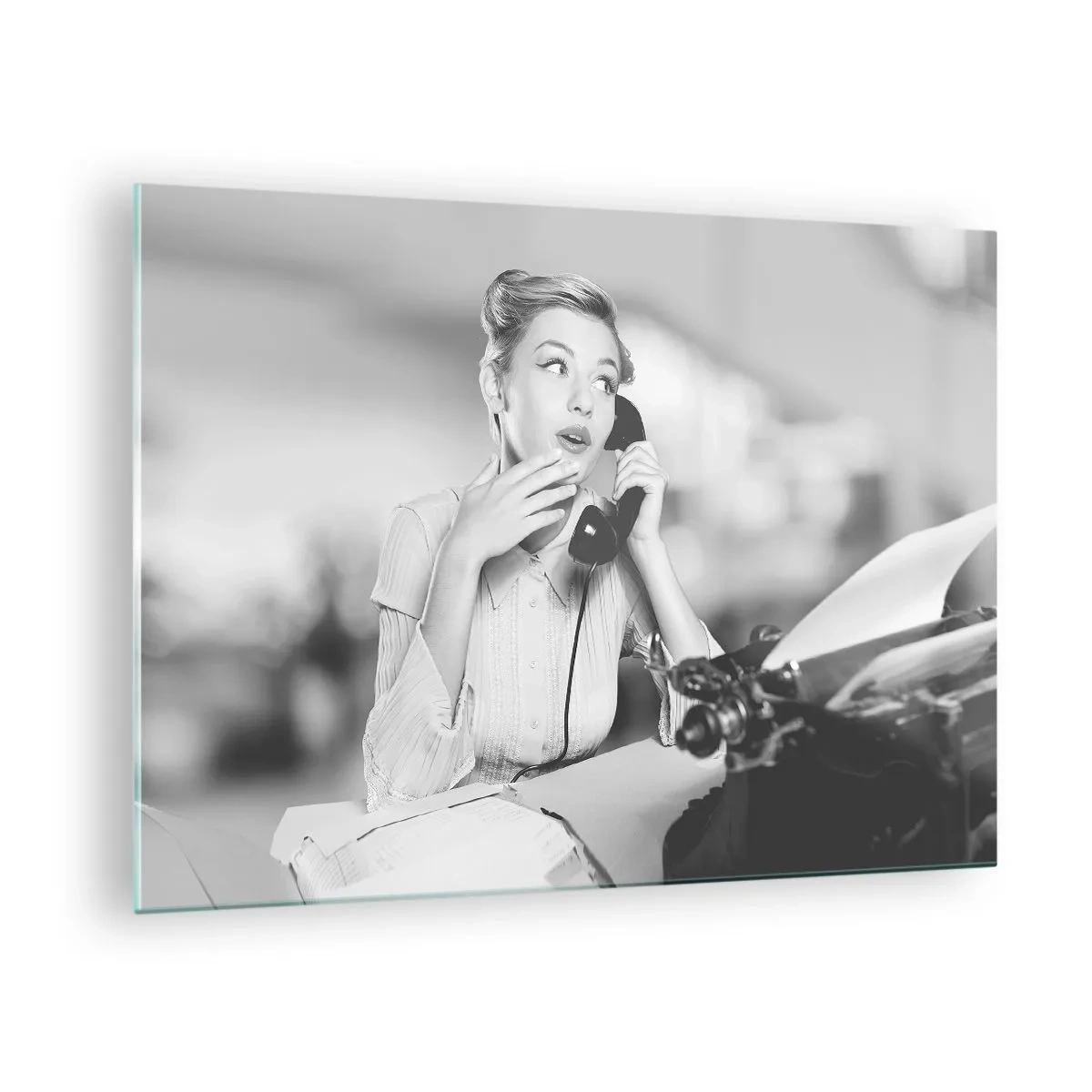 Cuadro sobre vidrio - Impresiones sobre Vidrio - Hola, aquí son los años 50. - 70x50cm - ¿Diga?, estamos en los años 50. - Decoración de pared moderna para salón y dormitorio ARTTOR