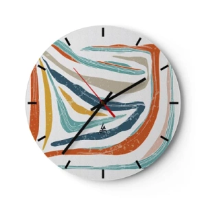 Reloj de pared - Reloj de vidrio - Ondas y líneas coloridas y dinámicas crean un patrón abstracto alegre. - 30x30cm - Abstracción sonriente y amistosa - Decoración de pared moderna para salón, cocina y dormitorio ARTTOR