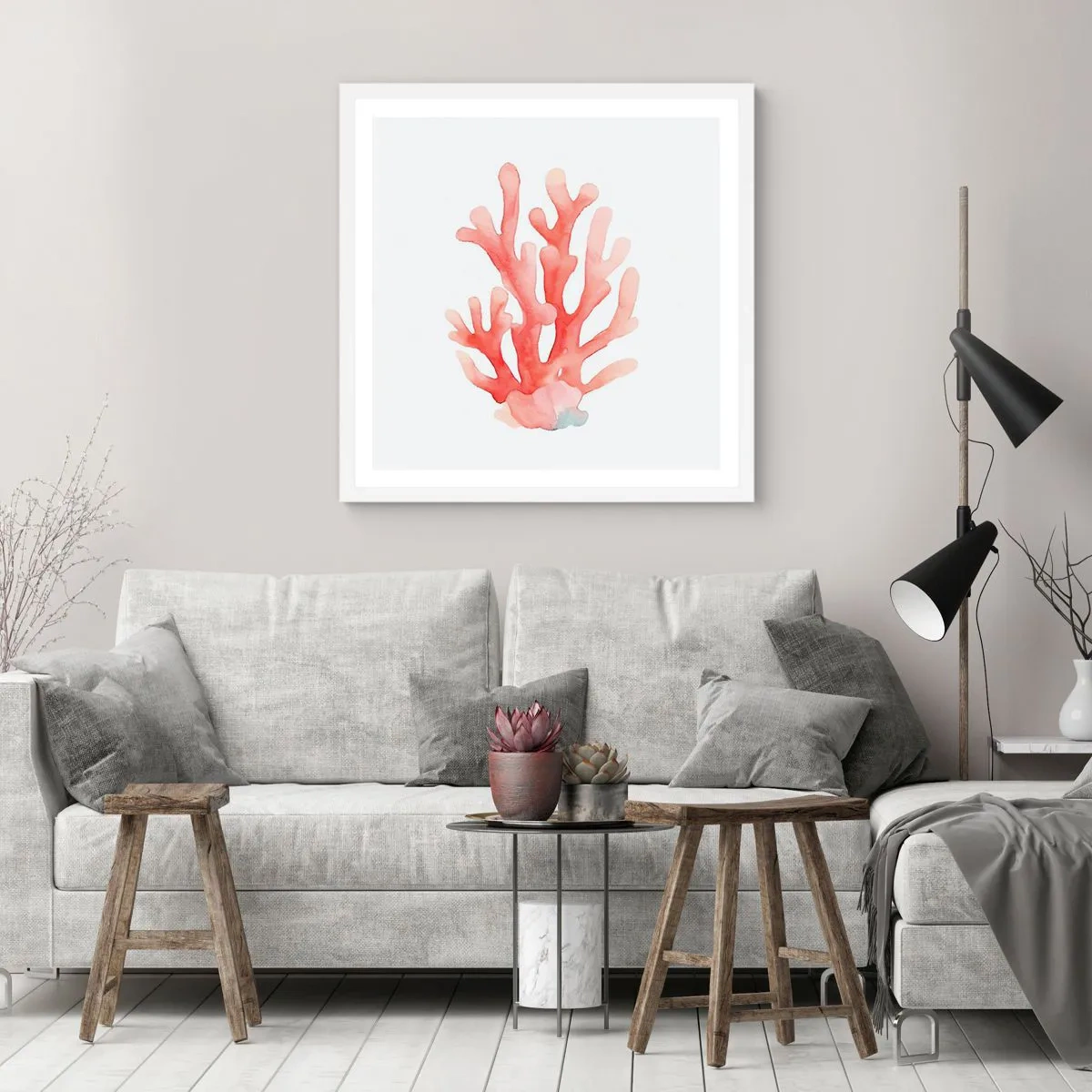 Póster en marco blanco - La hermosura del color coral - 60x60 cm