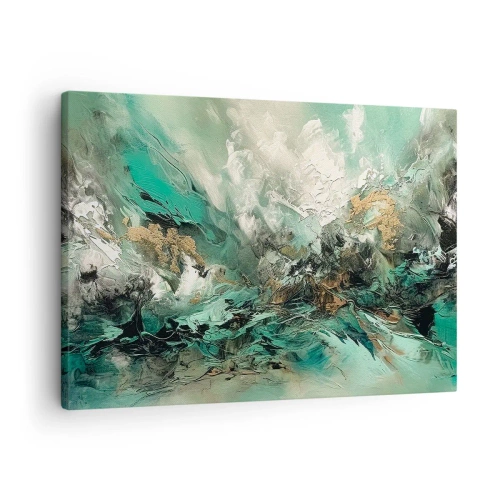 Cuadro sobre lienzo - Impresión de Imagen - Paisaje abstracto en tonos verdes y dorados. - 70x50cm - Hervor negro esmeralda - Decoración de pared moderna para salón y dormitorio ARTTOR