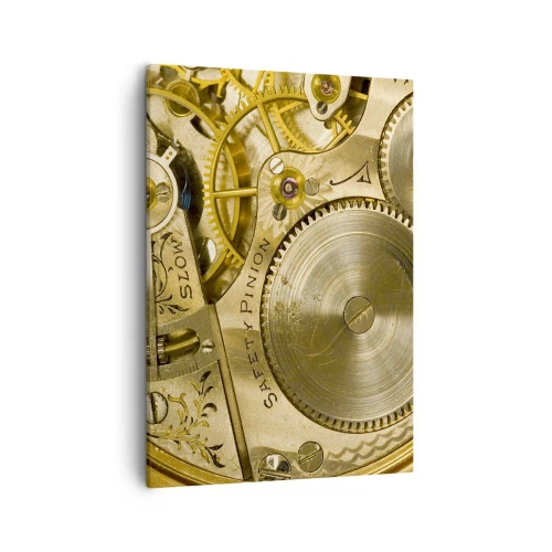Cuadro sobre lienzo - Impresión de Imagen - Mecanismo de reloj con engranajes y detalles visibles. - 50x70cm - Siga el ritmo de los tiempos - Decoración de pared moderna para salón y dormitorio ARTTOR