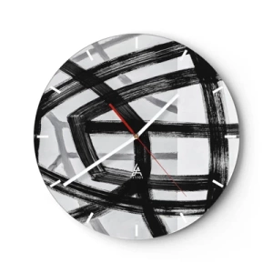 Reloj de pared - Reloj de vidrio - Pinceladas negras dinámicas que crean patrones tridimensionales - 30x30cm - Construir profundidad - Decoración de pared moderna para salón, cocina y dormitorio ARTTOR