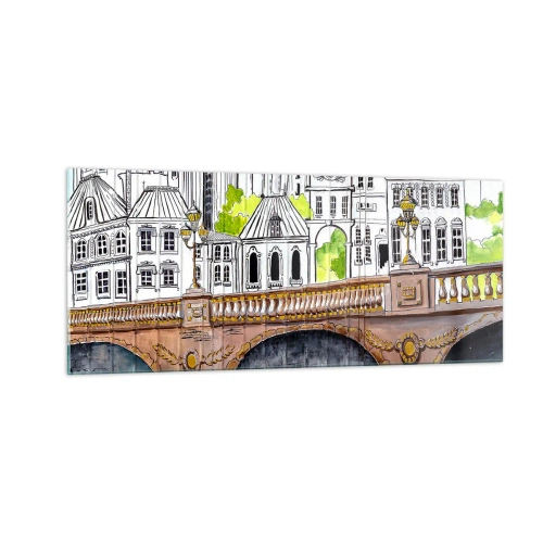 Cuadro sobre vidrio - Impresiones sobre Vidrio - Una ciudad de dibujo - 100x40 cm