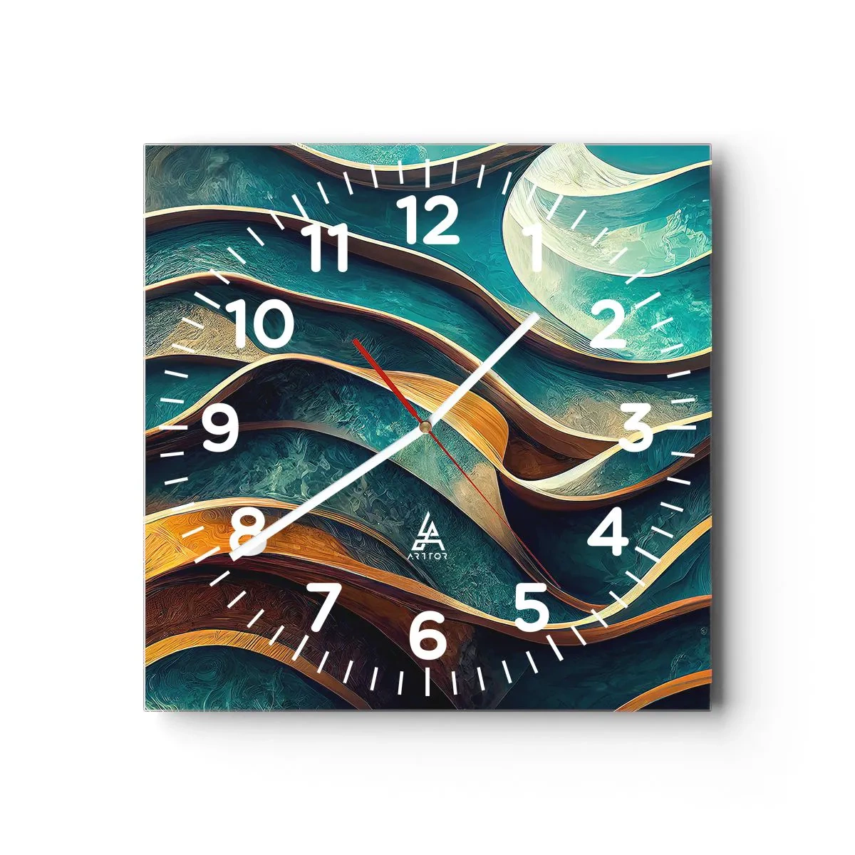 Reloj de pared - Reloj de vidrio - Meandros de azul - 40x40 cm