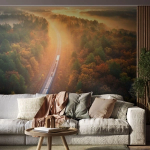 Fotomural personalizado Premium Canvas - Un viaje otoñal - Transporte ferroviario, paisaje de montaña, Tren de pasajeros