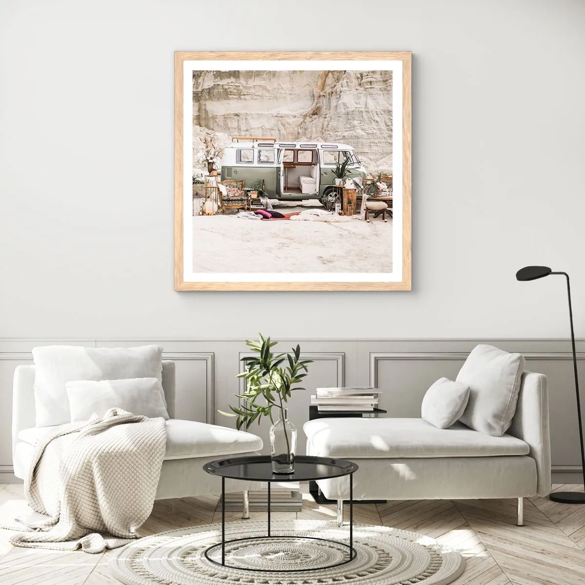 Póster en marco roble claro - Hora de empezar el viaje - 30x30 cm