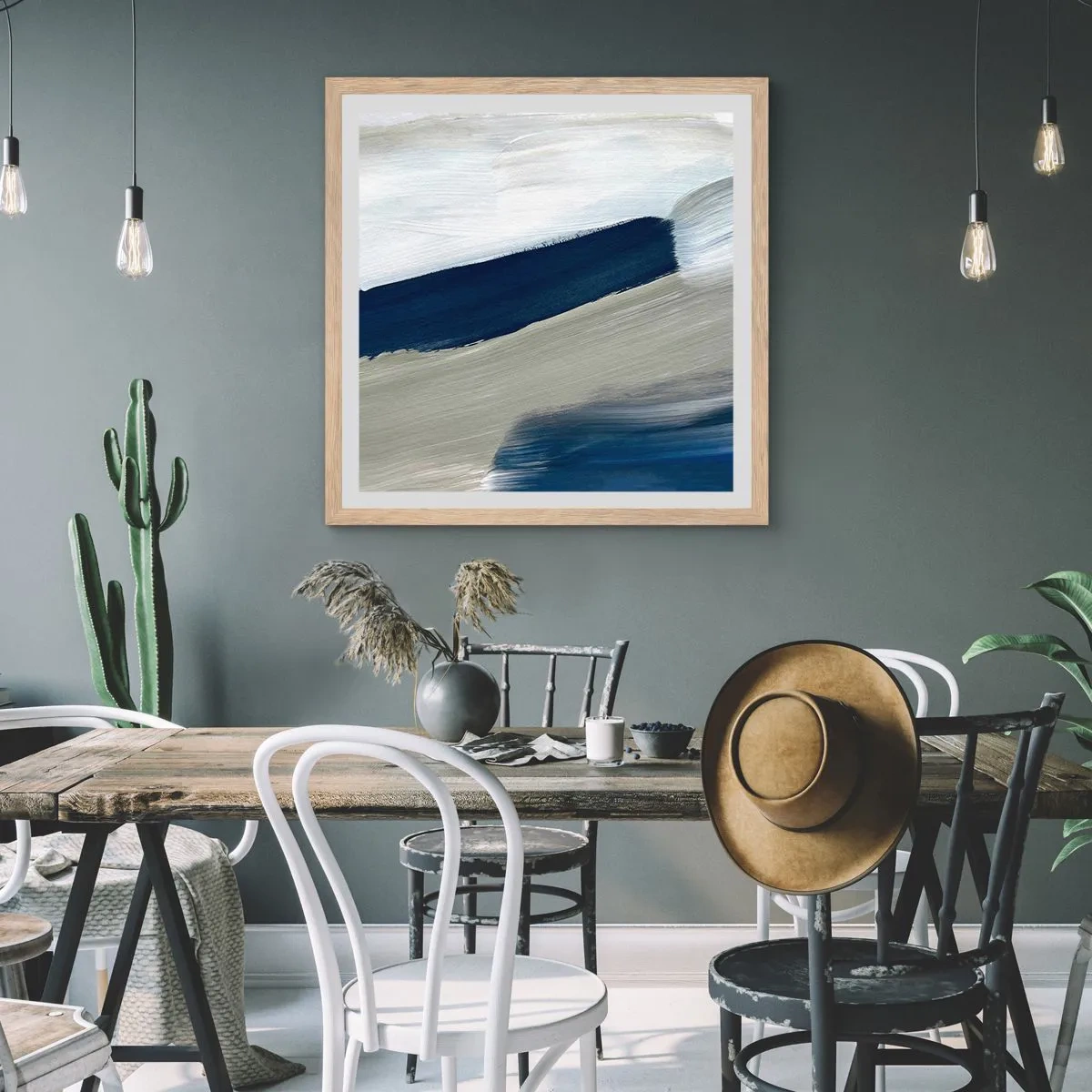 Póster en marco roble claro - Encuentro con el blanco - 60x60 cm