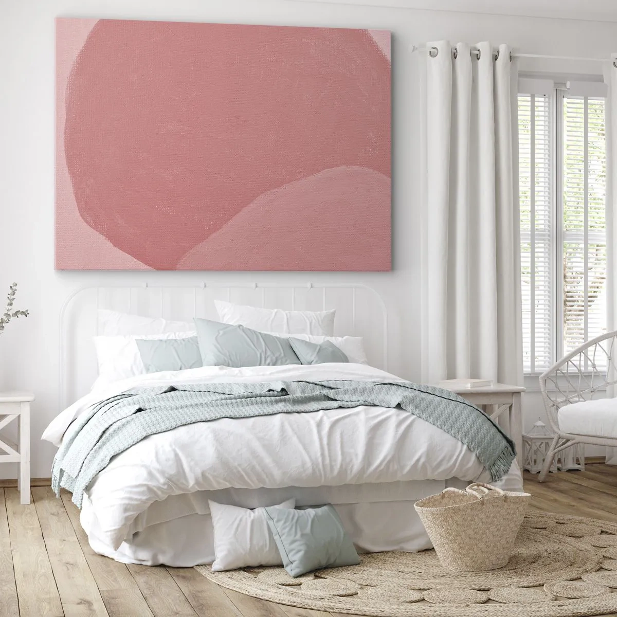 Cuadro sobre lienzo - Impresión de Imagen - Abstracción delicada en tonos rosa, formas orgánicas y minimalismo. - 70x50cm - Composición orgánica en rosa - Decoración de pared moderna para salón y dormitorio ARTTOR