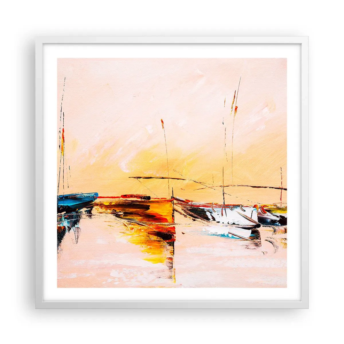 Póster en marco blanco - Atardecer en el puerto deportivo - 60x60 cm