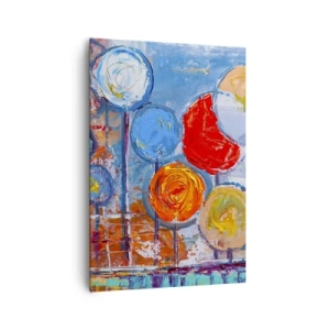 Cuadro sobre lienzo - Impresión de Imagen - Árboles abstractos coloridos sobre un fondo azul - 70x100cm - Milagros en un palo - Decoración de pared moderna para salón y dormitorio ARTTOR