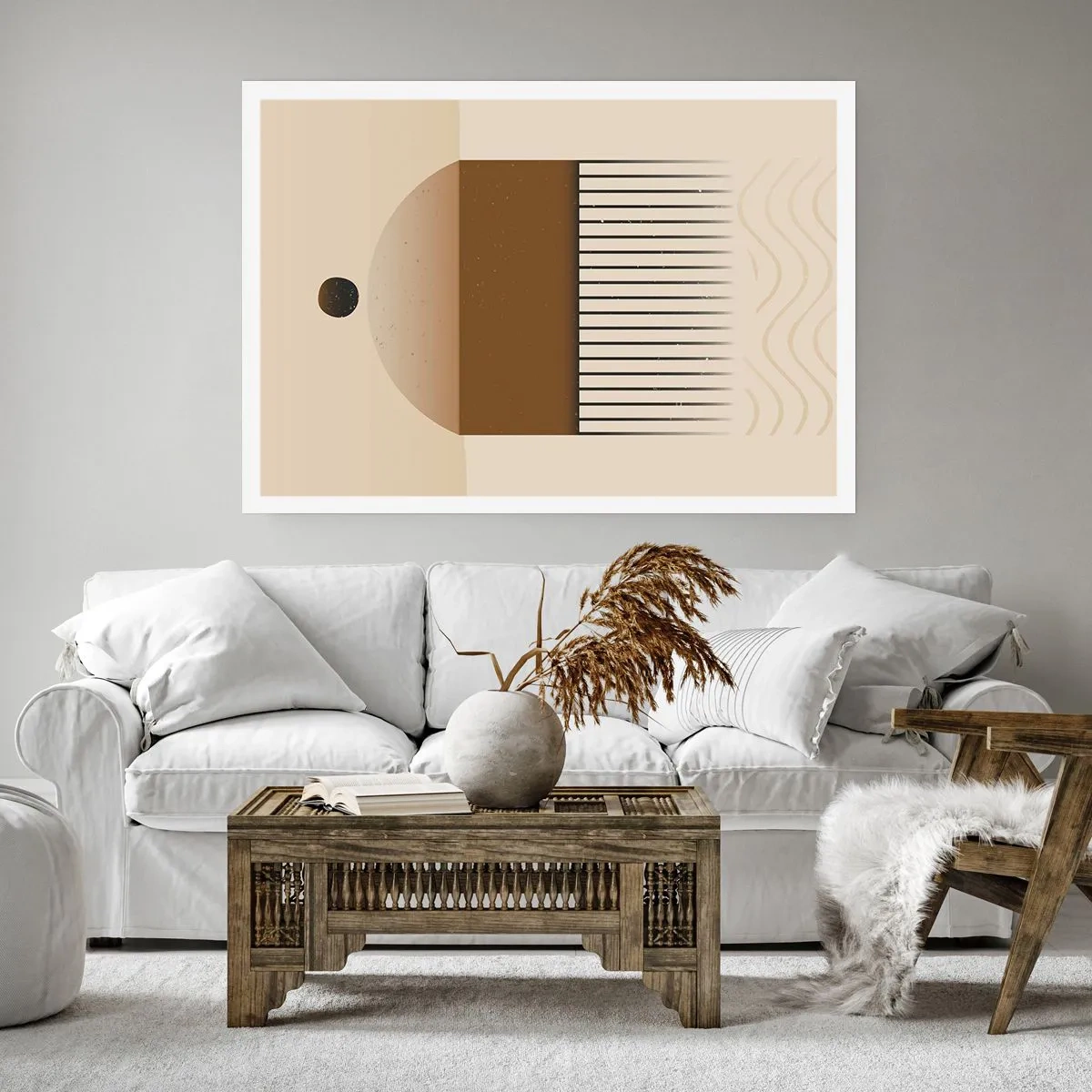 Póster - Composición geométrica abstracta en tonos beige y marrón. - 100x70cm - Varios estados - Decoración de pared moderna para salón y dormitorio ARTTOR