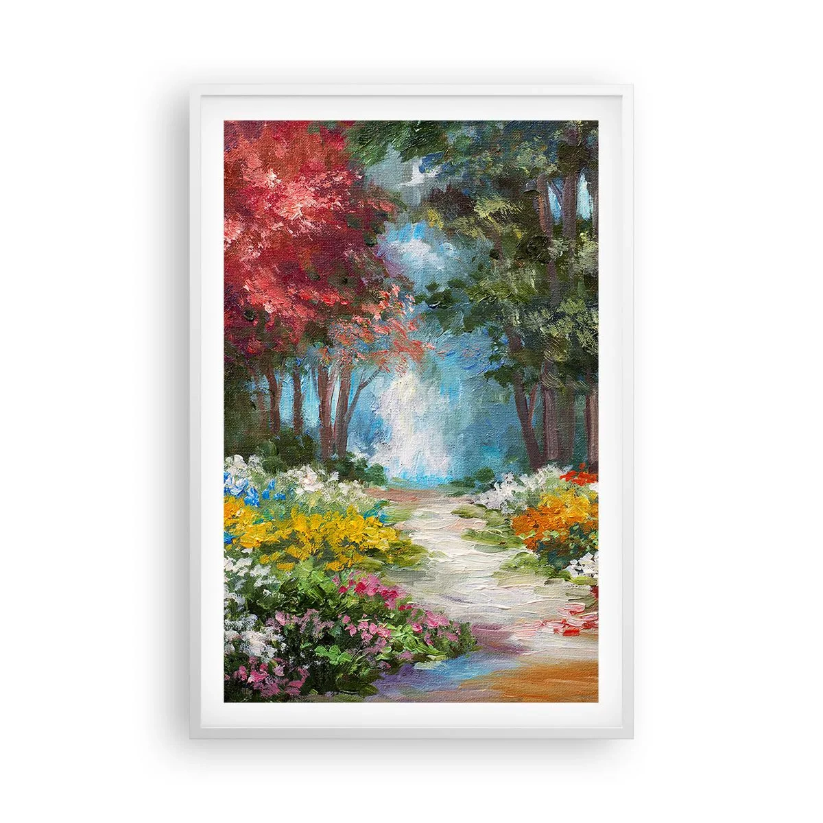 Póster en marco blanco - Jardín forestal, bosque floral - 61x91 cm