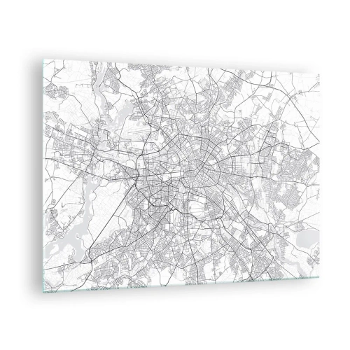 Cuadro sobre vidrio - Impresiones sobre Vidrio - Mapa en blanco y negro de Berlín con un trazado geométrico de calles - 70x50cm - Flor de Berlín - Decoración de pared moderna para salón y dormitorio ARTTOR