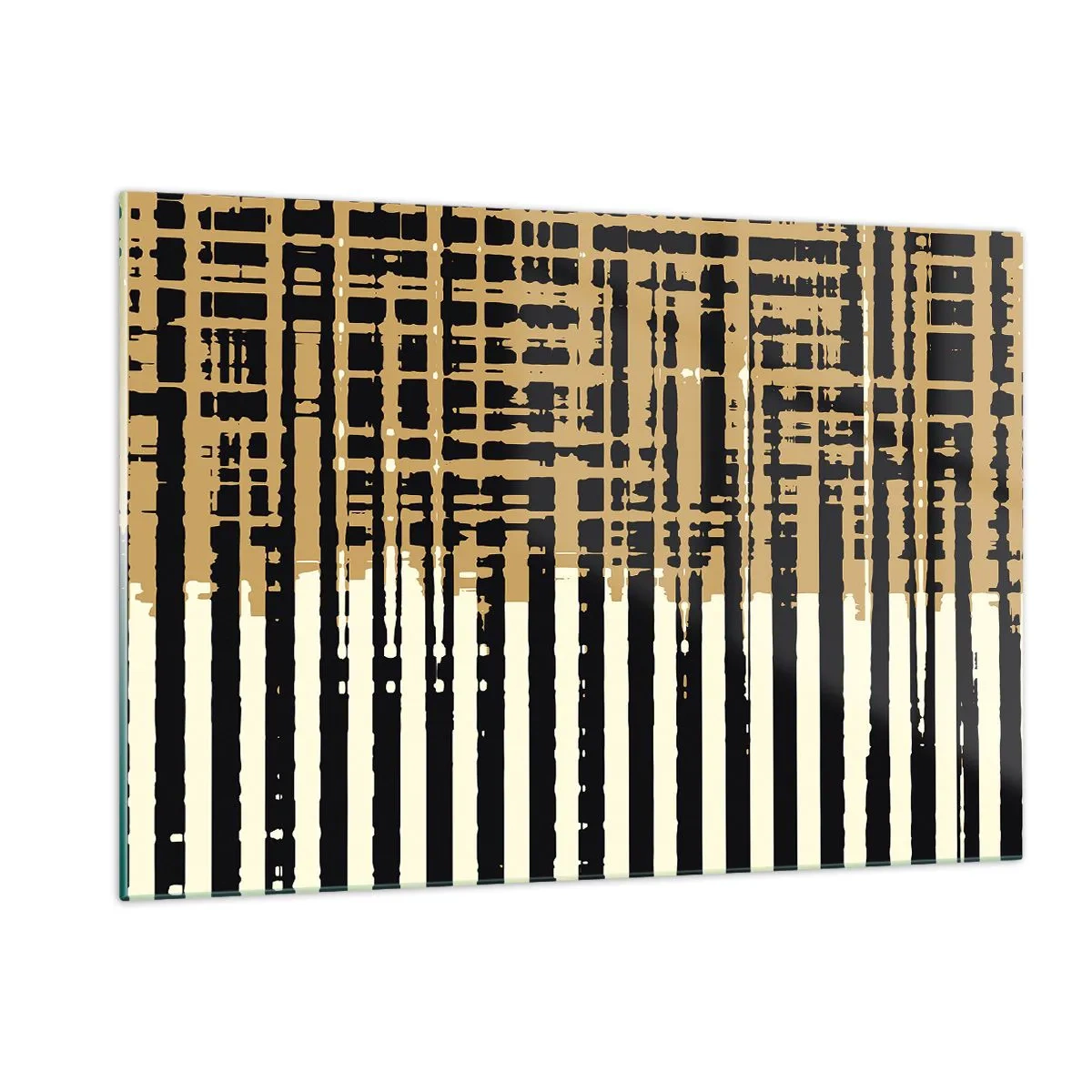 Cuadro sobre vidrio - Impresiones sobre Vidrio - Rayas y líneas geométricas en tonos negros y dorados. - 120x80cm - Abstracción arquitectónica - Decoración de pared moderna para salón y dormitorio ARTTOR